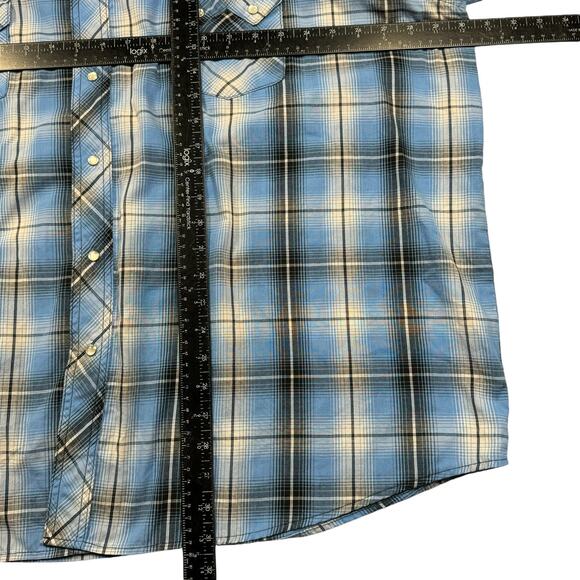 Pearl Snap Western Shirt Men's 3XL Wrangler Plaid Blue Long Sleeve Button Up - Picture 5 of 7